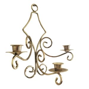 Vintage gold tone metal three candle wall sconce candelabra